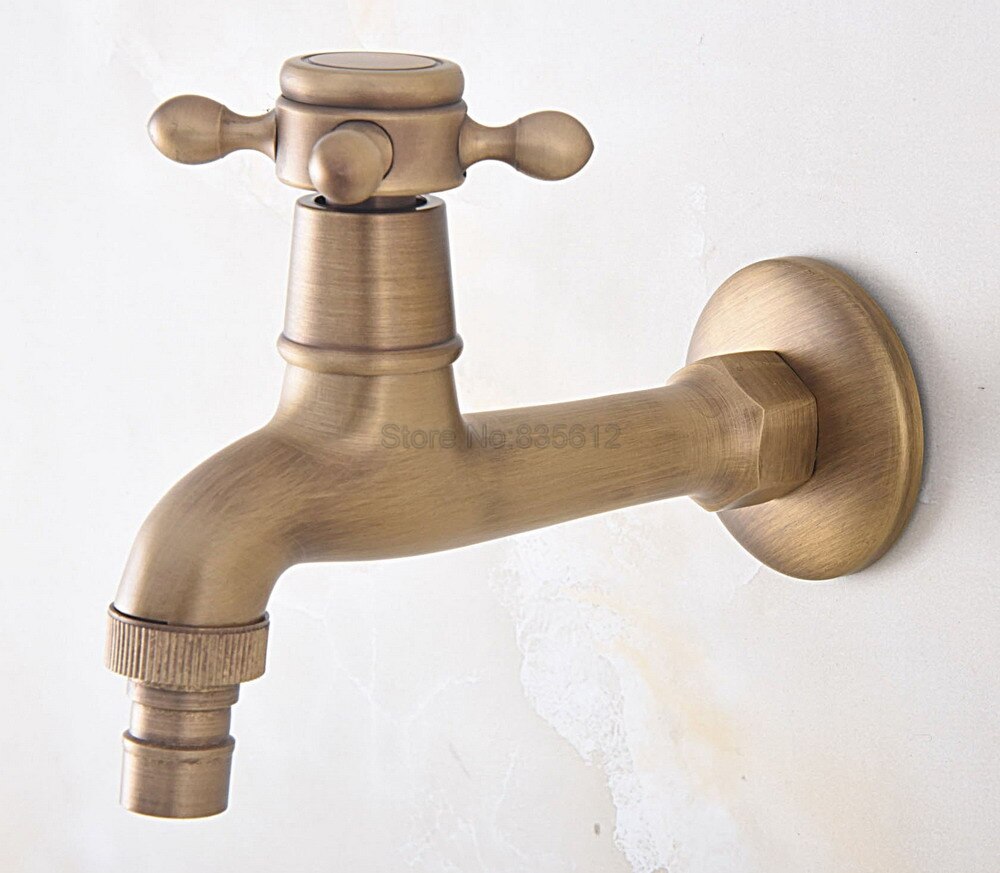 Antique Brass Wall Mounted Cross Handle Washing Machine Water Faucet /Garden Water Tap tav316