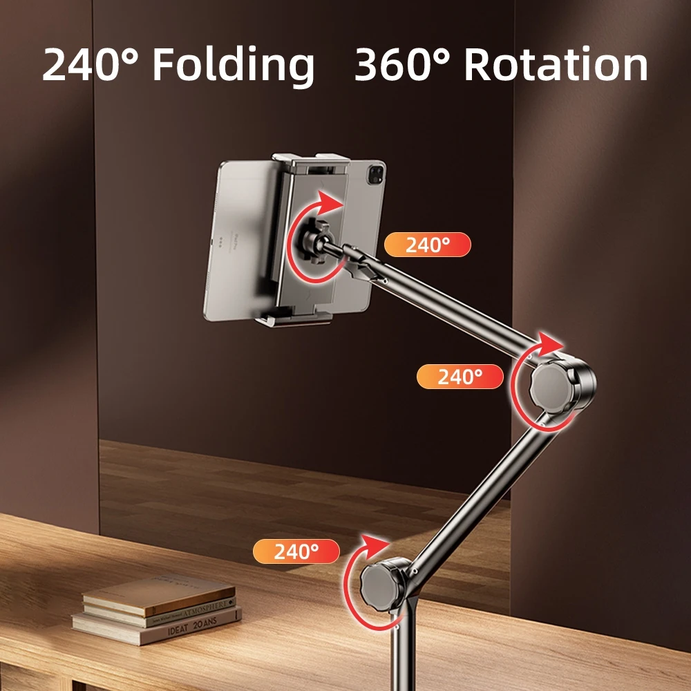 Soporte para tableta para cama iPad Stand 360 ° Soporte giratorio para tableta y cama con brazo de metal de 90 cm para soporte para tableta y teléfono de 4,7 ~ 12,9 pulgadas