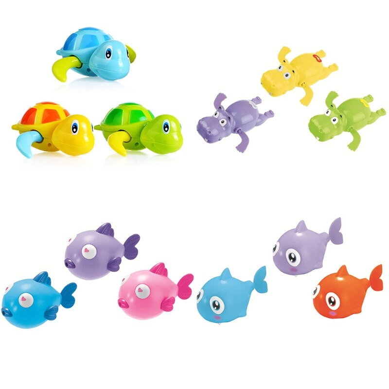 Leuke Cartoon Peuter Bad Speelgoed Wind-Up Schildpad Badkamer Baby Clockwork Dier Kleine Schildpad Hippo Vis Vormige Zwemmen