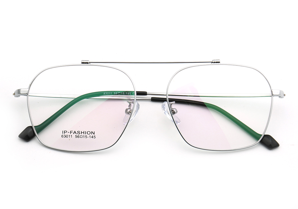 Los hombres de los años 80 óptica Retro de Metal marcos de gafas para hombres Plaza gafas Vintage gafas de prescripción de puente doble de oro: Plata