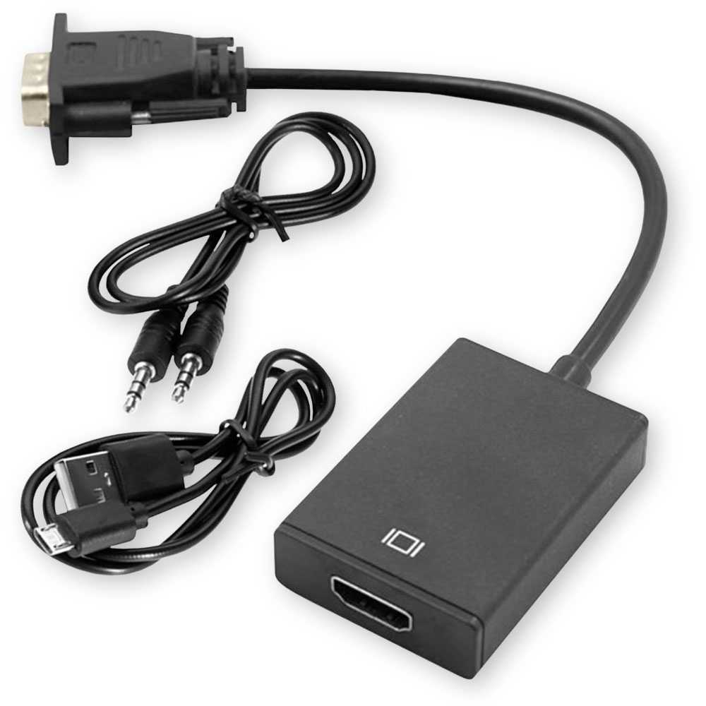 Full HD 1080P Analog VGA Male to Digital HDMI Female Video Converter Adapter Cable Audio Mini Jack 3,5mm Black for PC
