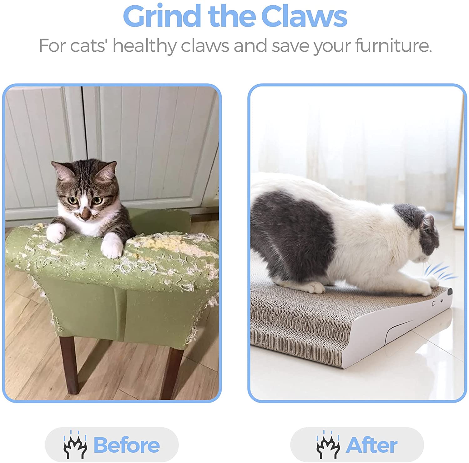 Cardboard Cat Scratcher, Scratching Pad, Incline Curved Corrugated Scratch Bed Lounge for Indoor Cats Reversible and Durable