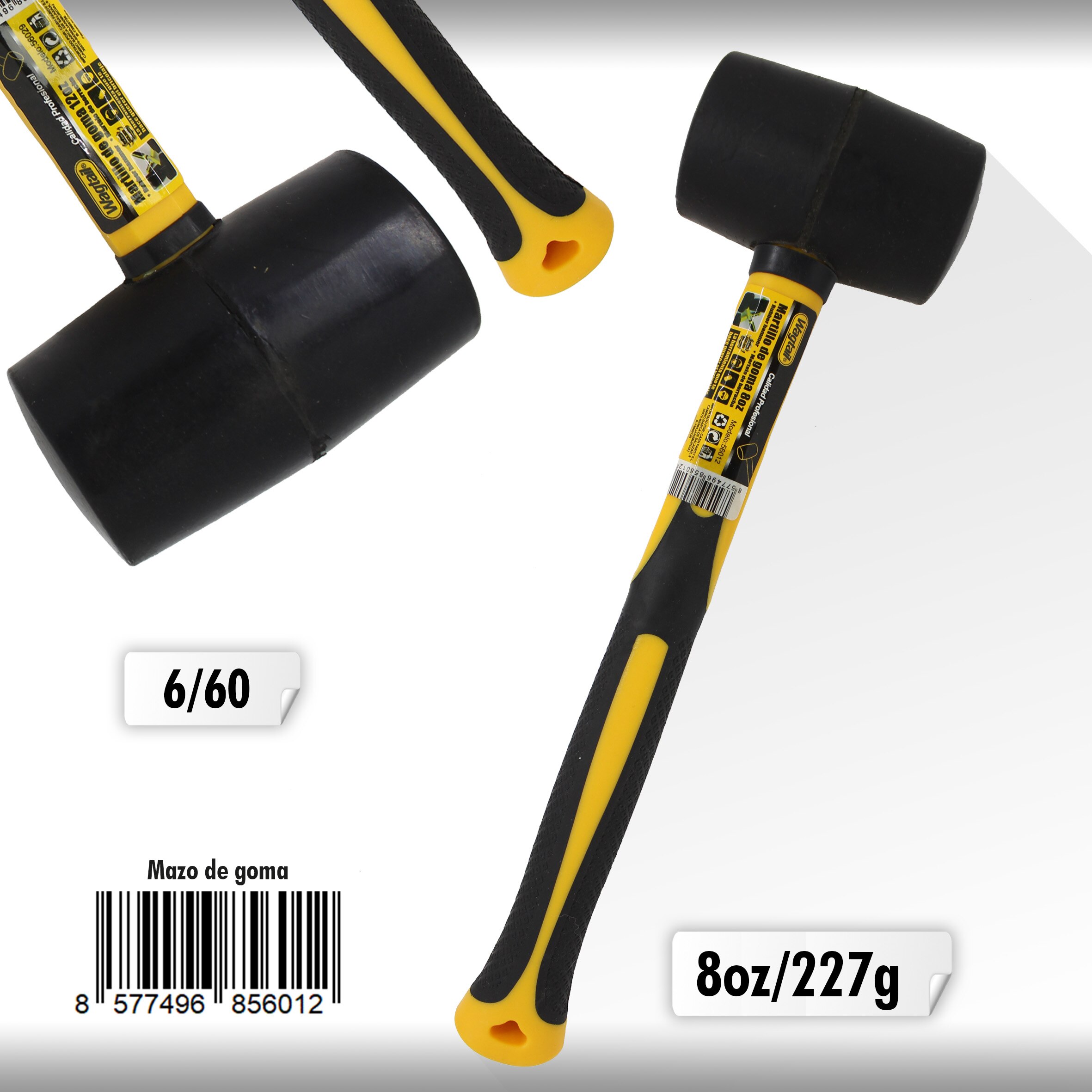 Wagtail Martillo de goma con mango de fibra de vidrio para azulejos, herramienta manual carpintero, herramientas taller mecanico, herramientas de mano, mazo de goma instalacion: 227g (8oz)
