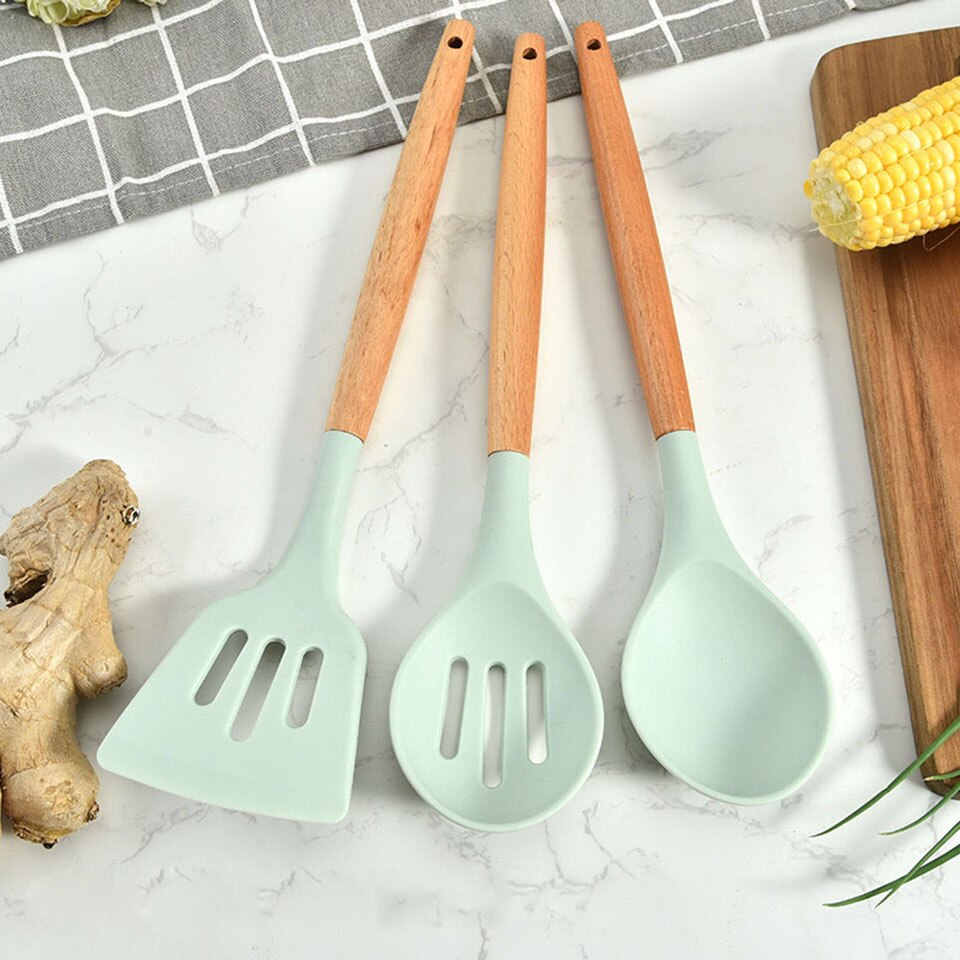 9/10/11/12PCS Kitchen Cooking Tools Set Silicone Utensils Set Turner Tongs Spatula Soup Spoon Non-stick Shovel Oil Brush