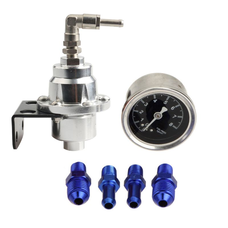 Universal Adjustable Aluminum Fuel Pressure Regulator With Gauge Kit: Silver