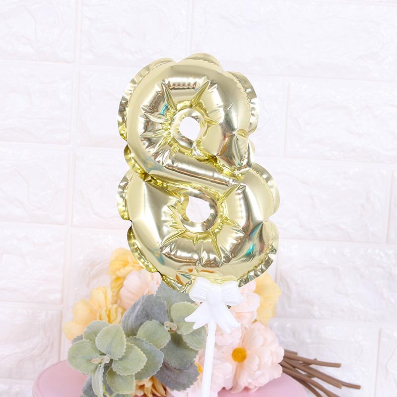7Inch Mini Gold Silver Foil Number Balloons Cake Topper Diy Kids Birthday Cake Flags For Wedding Anniversary Birthday Decoration: Gold 8