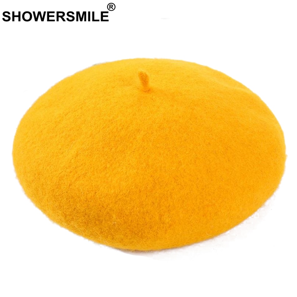 Showersmile dames warme baretten gele wollen franse baretten hoeden dames verstelbare zachte petten artistieke winter schilders hoed