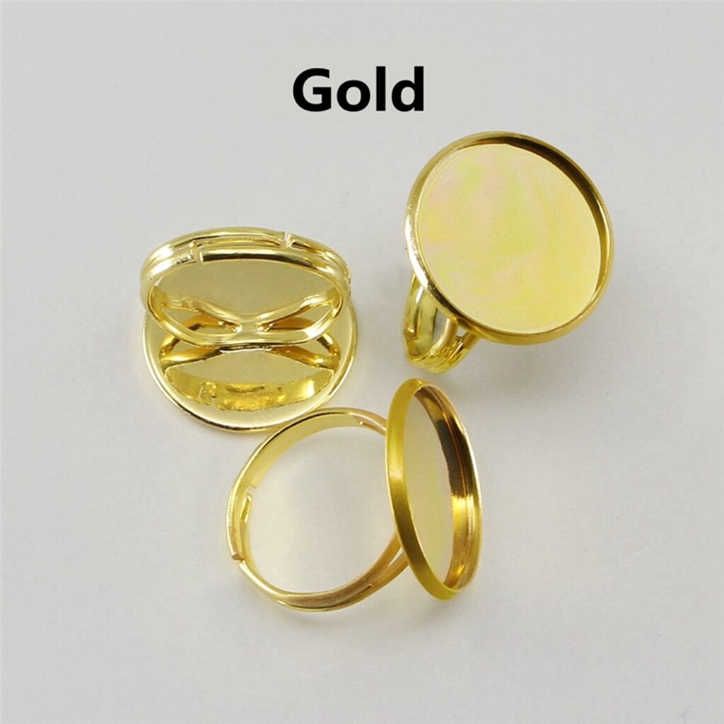 10Pcs/lot 12mm Adjustable Ring Settings Base Findings DIY Accessories Glass Cabochons Tray For Jewelry Making: Gold