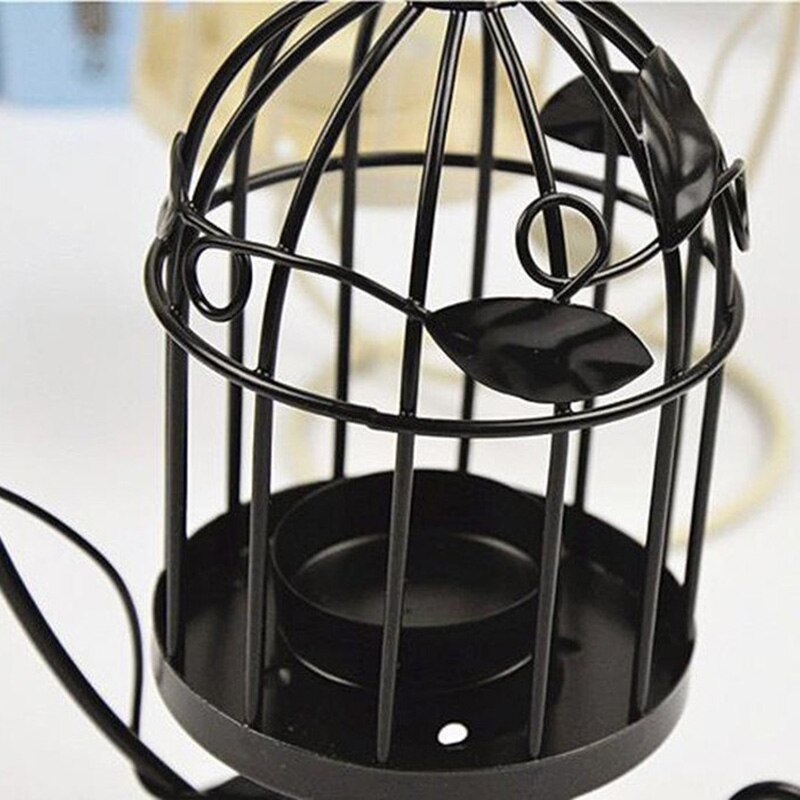 Portavelas jaula de pájaros de Metal candelabro de vela decoración de mesa de boda Vintage negro