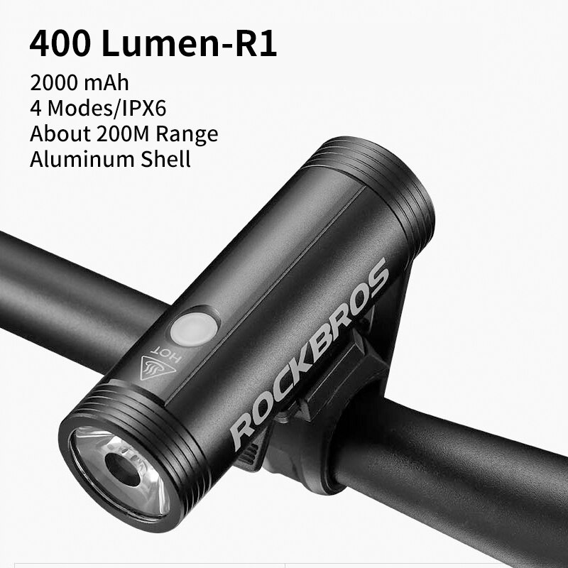 ROCKBROS-luz delantera para bicicleta, faro LED de 700 lúmenes, recargable vía USB, IPX6 resistente al agua, para MTB y carretera: R1-400