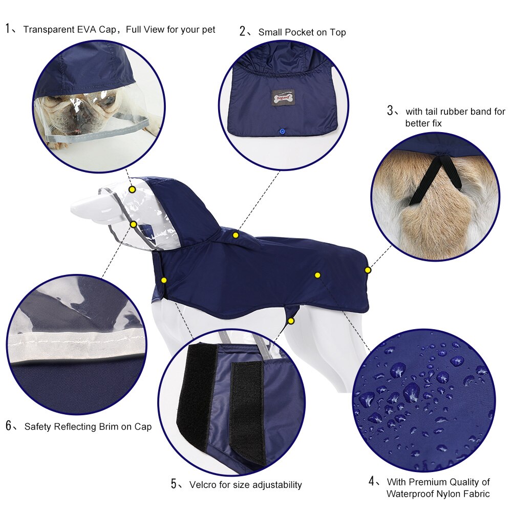 Dog raincoat golden retriever raincoat waterproof nylon rain clothes hooded for small and big large dogs impermeable perro #FS