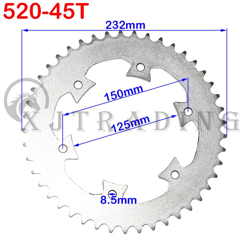 Piñón trasero para motocicleta, cadena de 520mm, 43T/45T/47T/49T, piñones traseros para ATV, Quad Pit Dirt Bike, Motor, ciclomotor: 520-45T
