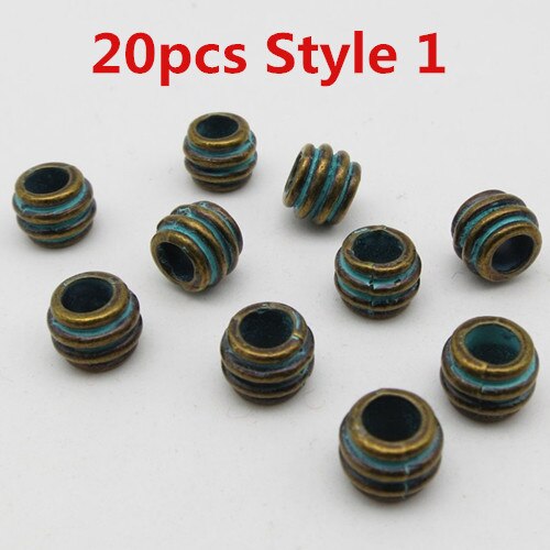 Runa pequeña trenzada de pelo vikinga para hombre y mujer, anillos de cuentas rastas para Barba, accesorios de tubo, color bronce verde, 10-20 Uds.: 20pcs Style 1