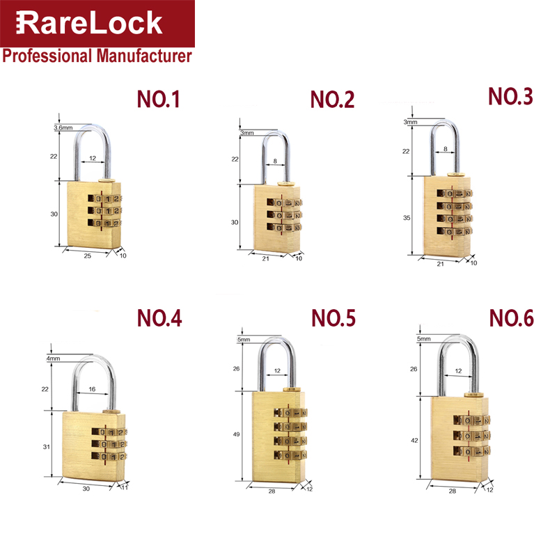 Mini Brass Combination Padlock Copper Padlock Password Lock for Warehouse Cabinet Bags Gym Locker Rarelock A