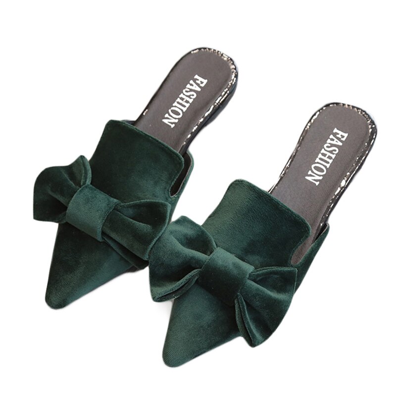 Damesmuiltjes met strik, platte schoenen met lage hak, slippers voor dames, herfstslippers voor dames met puntige neus, schattige meisjesslippers