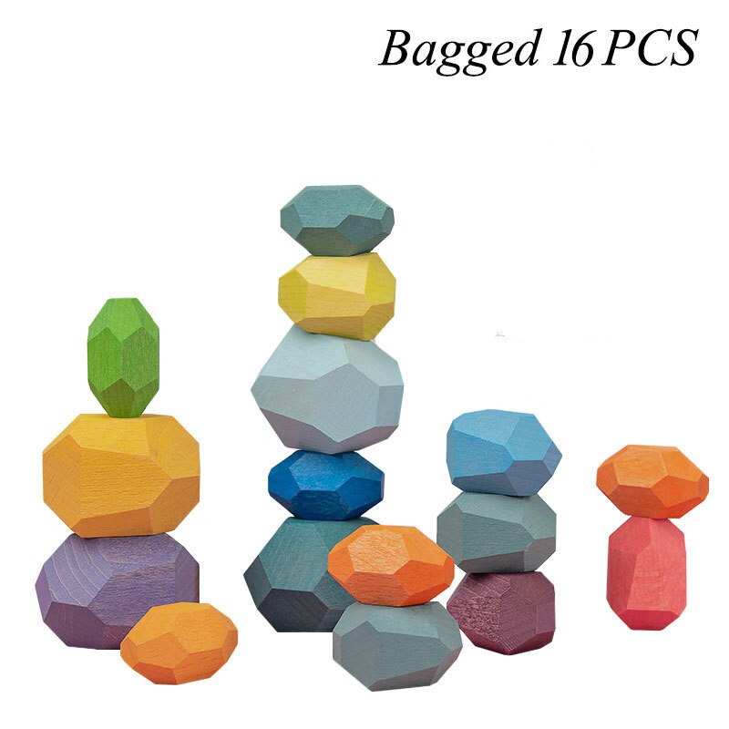 Creatieve Houten Jenga Bouwsteen Gekleurde Steen Educatief Speelgoed Koude Toon Nordic Stijl Stapelen Spel Kinderen Houten Speelgoed: I-Bagged 16pcs