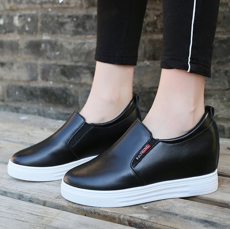 Dam loafers skor läder slip on walking skor vita sneakers fritidsskor balett skor