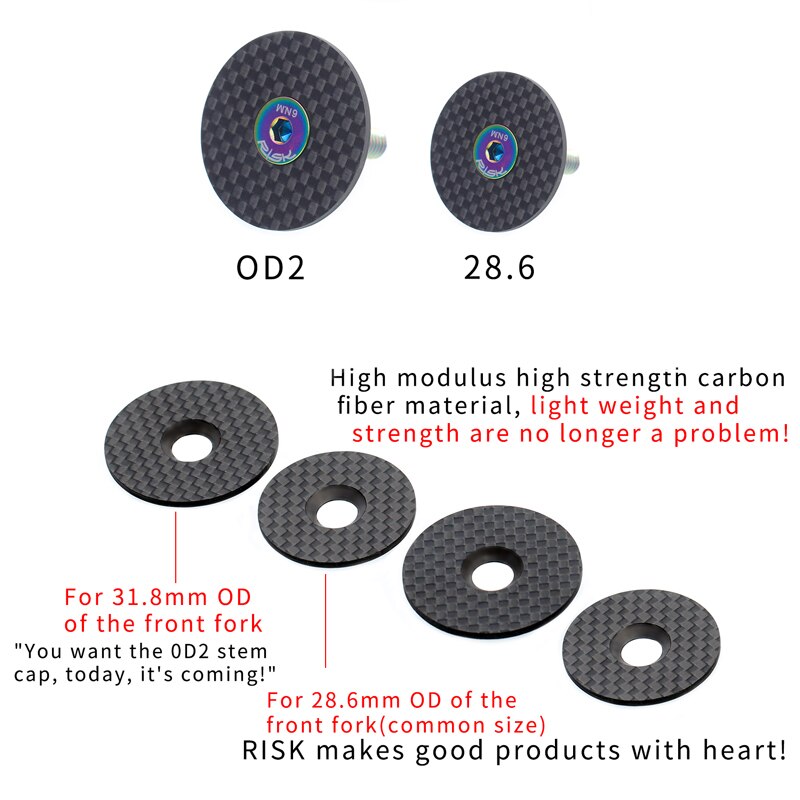 Risk-Tapa superior de potencia de carbono para bicicleta, 28,6, 31,8mm, auricular para tapa superior de bicicleta de montaña, tornillo de titanio, M6x30mm, RA112