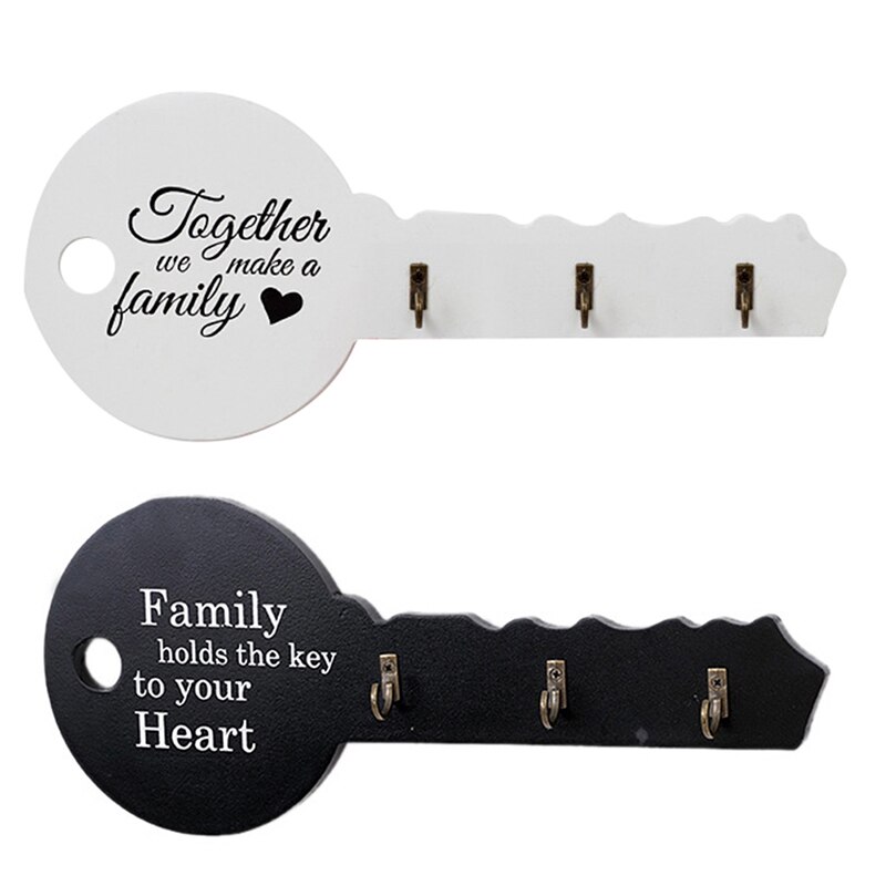 Retro Wood Key Holder Wall Keys Shape Hook Storage Rack Hanger