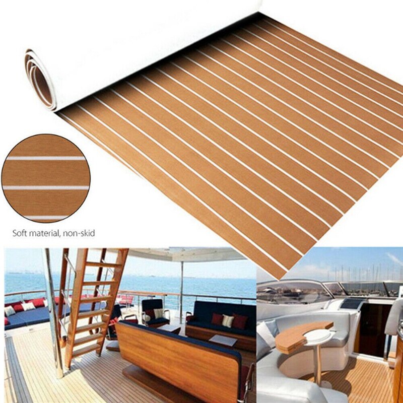 Feuille de teck en mousse EVA auto-adhésive 240X45cm Yacht tapis de sol en mousse synthétique marron avec ligne blanche