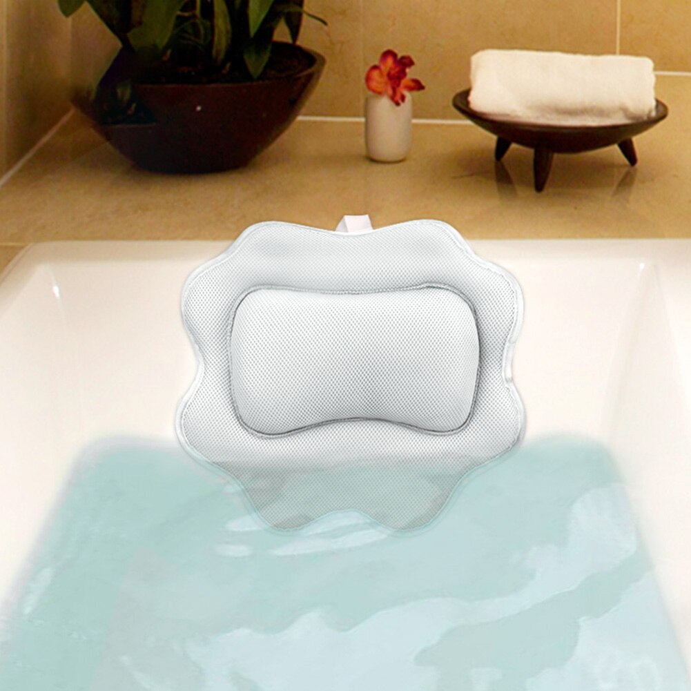 Avec crochet tête cou 5D Air maille bain oreiller universel antidérapant épaule Support baignoire coussin forme de tournesol lavable en Machine