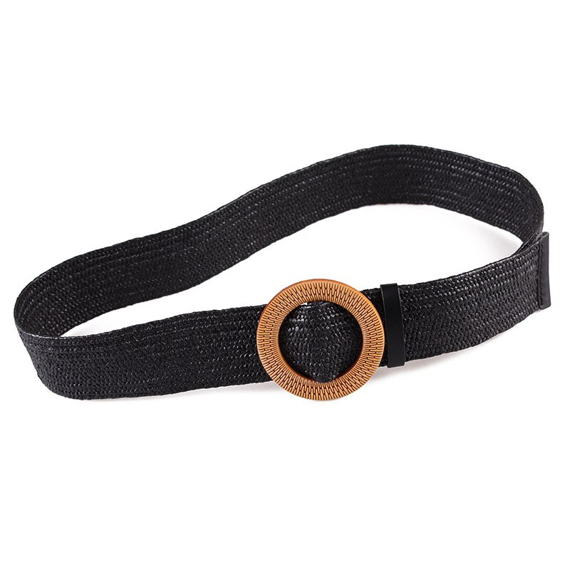 Vintage Knitted Wax Rope Wooden Bead Waist Rope Women Smooth Buckle Belt Woman Woven Female Elastic Braided Belt BZ48: Style 4