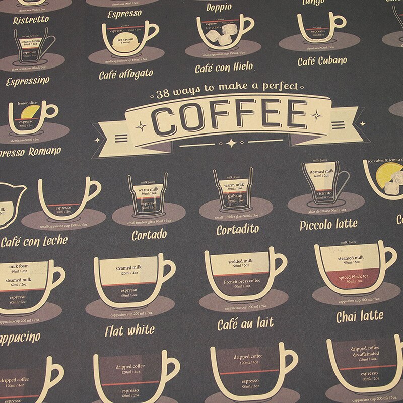 Dlkklb kaffekopp samling barer kjøkken tegning plakat utsmykning årgang plakat retro veggklistremerke 51.5 x 36cm hjemmedekorasjon