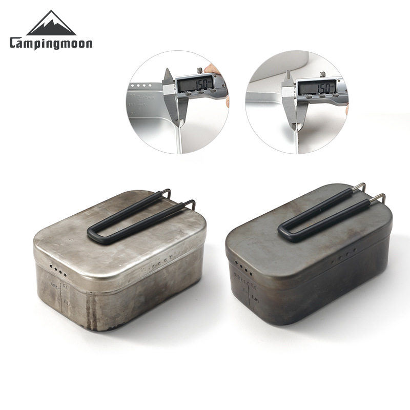 CAMPINGMOON Outdoorbenodigdheden: Draagbare lunchbox van harde aluminiumoxide, picknick-campinglunchbox met open vlamverwarming, aluminium lunchbox