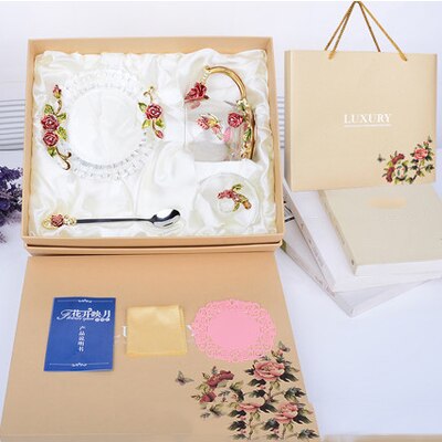 Tasse à café thé verre à fleurs et strass | Émail décoré tasse à café tasse à thé, verre gobelets à lait, tasses et tasses à poignée en alliage: A13