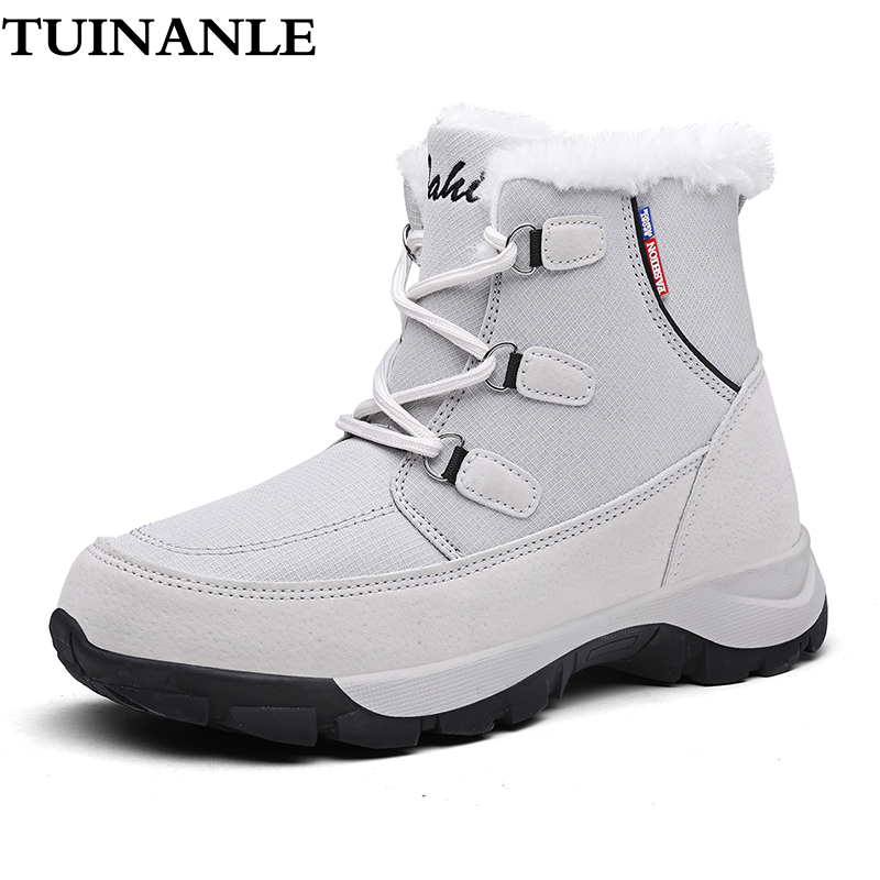 Tuinanle Vrouwen Winter Laarzen Mode Waterdicht Doek Zwarte Vrouwen Schoenen Warm Pluche Schoenen Enkel Botas Motorcycle Laarsjes