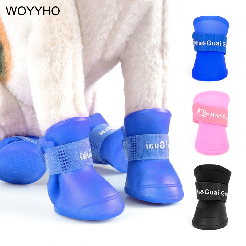 4 Stks/set Waterdichte Hond Schoenen Blauw/Zwart/Roze Rubber Regen Laarzen Schoenen Voor Kleine Honden Kat S/M/L