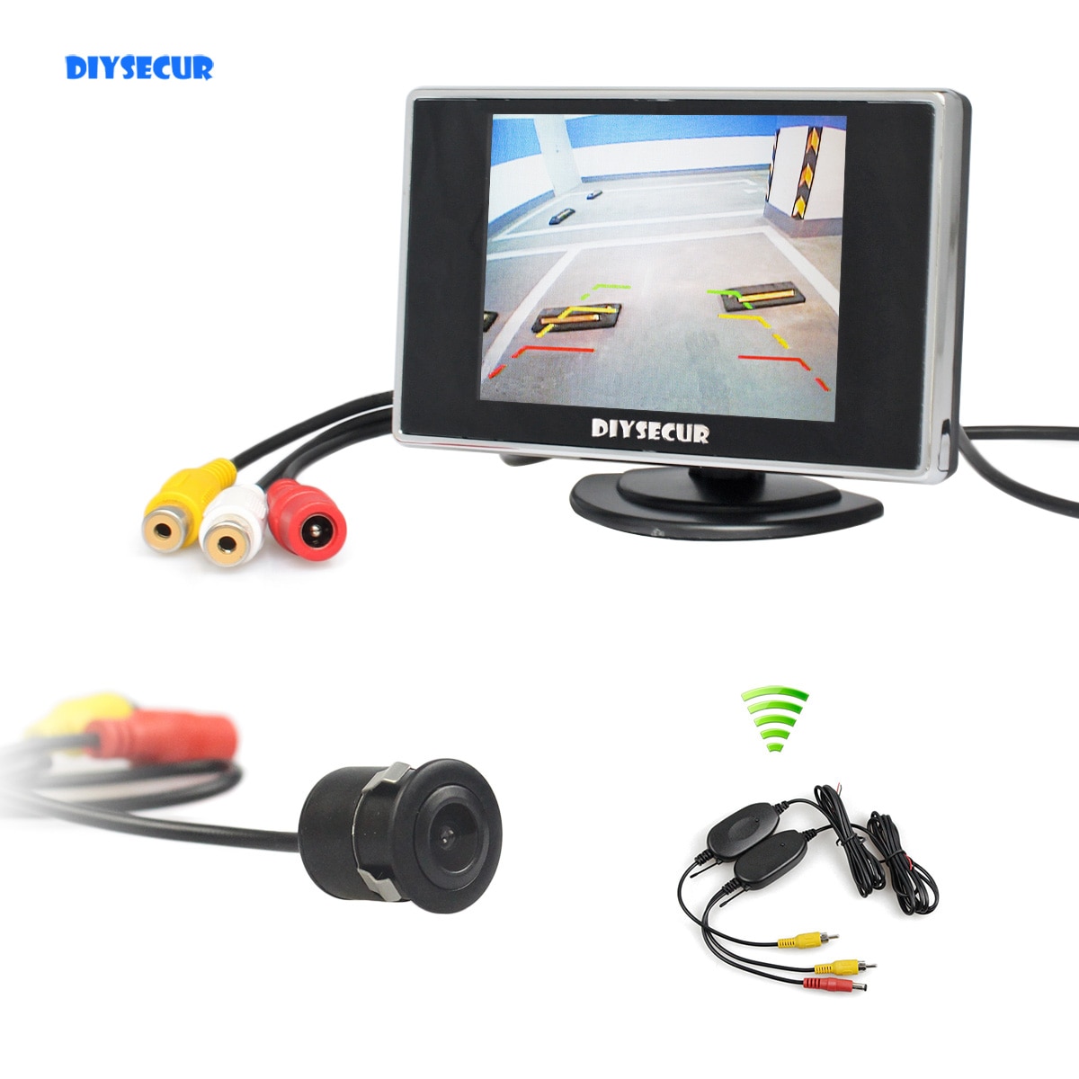 DIYSECUR Draadloze 3.5 "TFT LCD Auto Monitor Waterdichte Achteruitrijcamera Auto Camera Achteruitrijcamera Parking Assistance System Kit