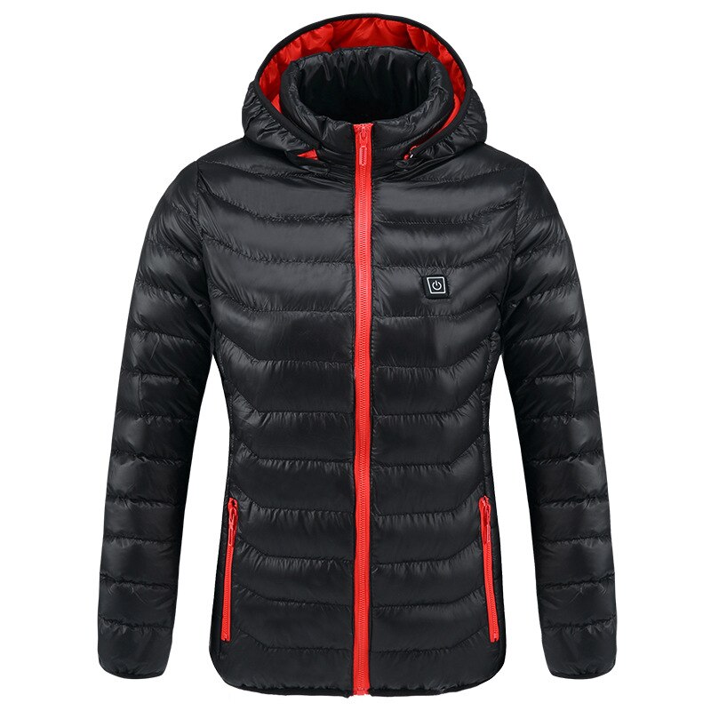 PARATAGO-Chaqueta cálida para mujer, ropa de invierno con calefacción USB, abrigos impermeables con cremallera, calor, para acampar, senderismo, esquí, P9205: Red Zipper / XL