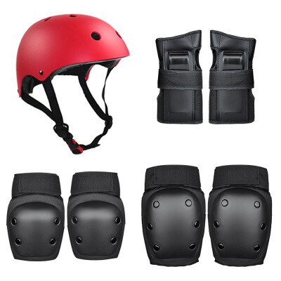 Beschermende Gear Set 7 In 1 Knie Elleboog Pads Pols Guards Helm Multi Sport Veiligheid Bescherming Voor Kinderen Tieners Scooter schaatsen: Rood / M