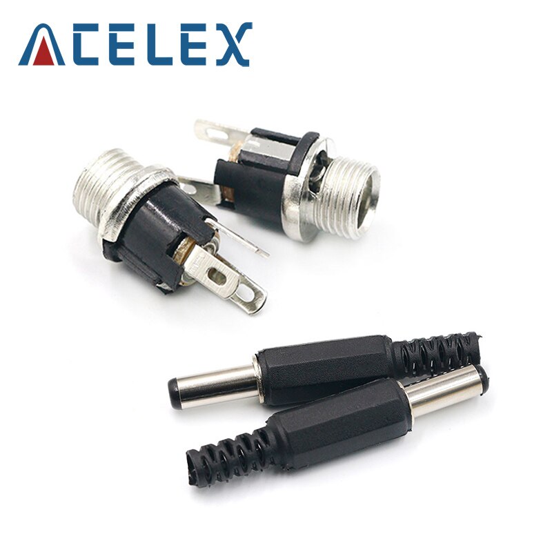 10PCS DC Power Connector pin 2.1x5.5mm Female Plug Jack + Male Plug Jack Socket Adapter PCB Mount DIY Adapter Connector 2.1X5.5: Male5 Female5 type2