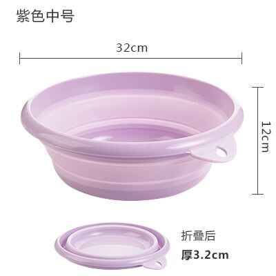 portable folding washbasin household plastic laundry tub travel thickened large wash basin plastic basin: M purple