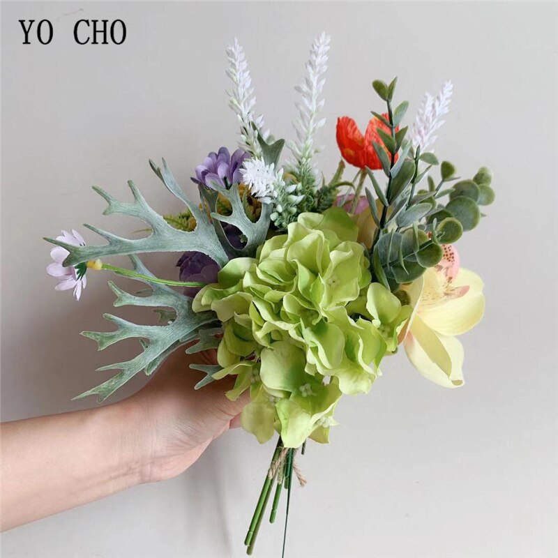 YO CHO Rose Boeket Bruid Bruiloft Bloem Boeket Kunstbloem Zijde Hydrangea Lavendel Orchidee Daisy Fruit Wedding Supply