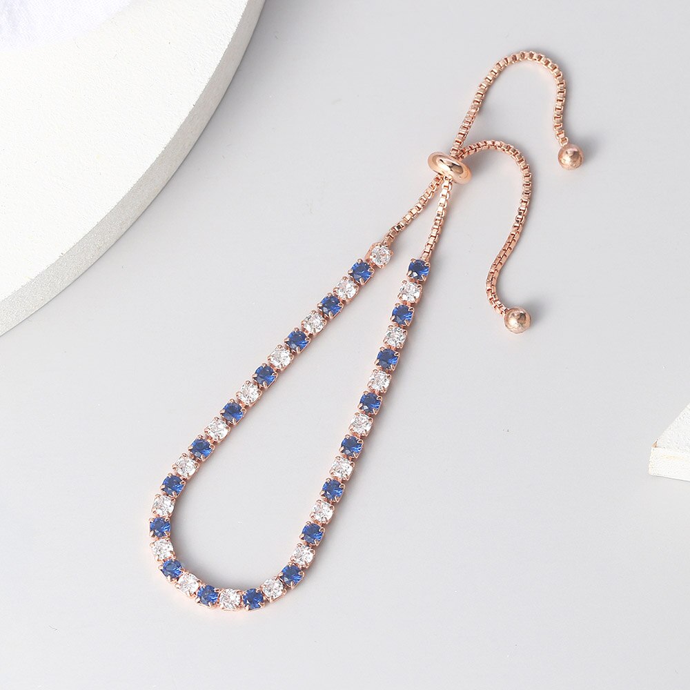 Tennis Bracelets For Women Simple Blue Round 3*3mm Zircon Rose Gold Color Girl's Bracelet Jewerlly Korean H055