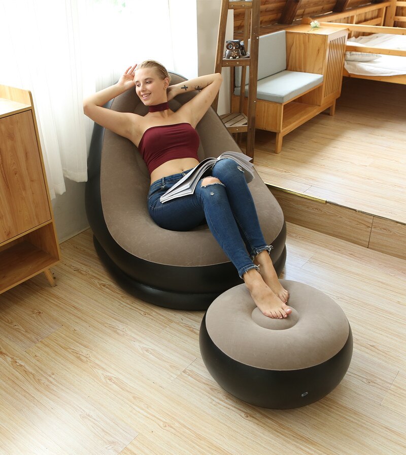 Sofá inflable de dos piezas para adultos con pedal, sofá de flocado grueso,