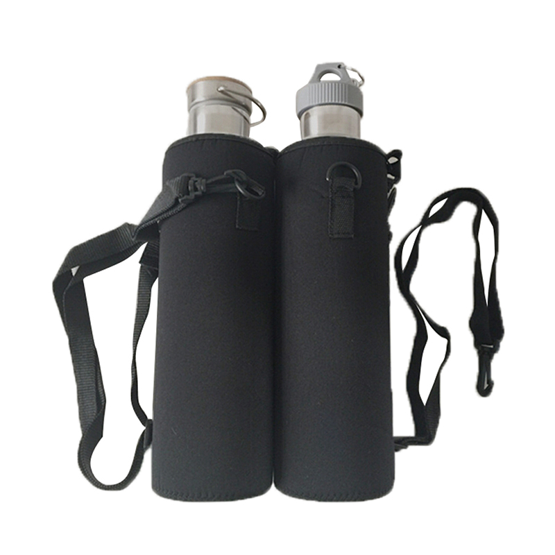 1000Ml Water Fles Cover Bag Pouch W/Strap Neopreen Water Bottle Carrier Geïsoleerde Tas Pouch Houder Schouderriem zwart