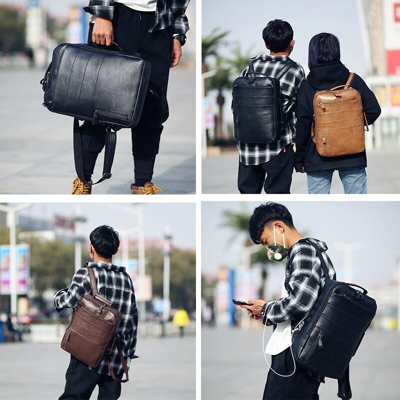 bolso Casual de para hombre, mochila impermeable para hombre y mujer, mochila de cuero PU de para viajes, mochila para ordenador portátil