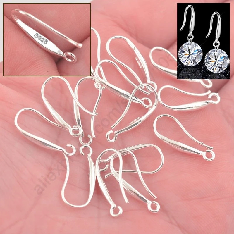 Ganchos para pendientes de plata de ley 925, accesorios para hacer joyas: Gris