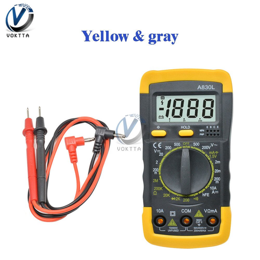 A830L Digitale Lcd Multimeter Draagbare Handheld Ac Dc Voltage Diode Freguency Multitester Voltmeter Amperemeter Tester Gereedschap: Yellow and gray