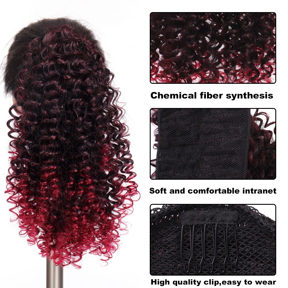 XUANGUANG Short Kinky Curly Drawstring Cooperate 2 Clips Ponytail Synthetic Curly Hair Extensions For Women