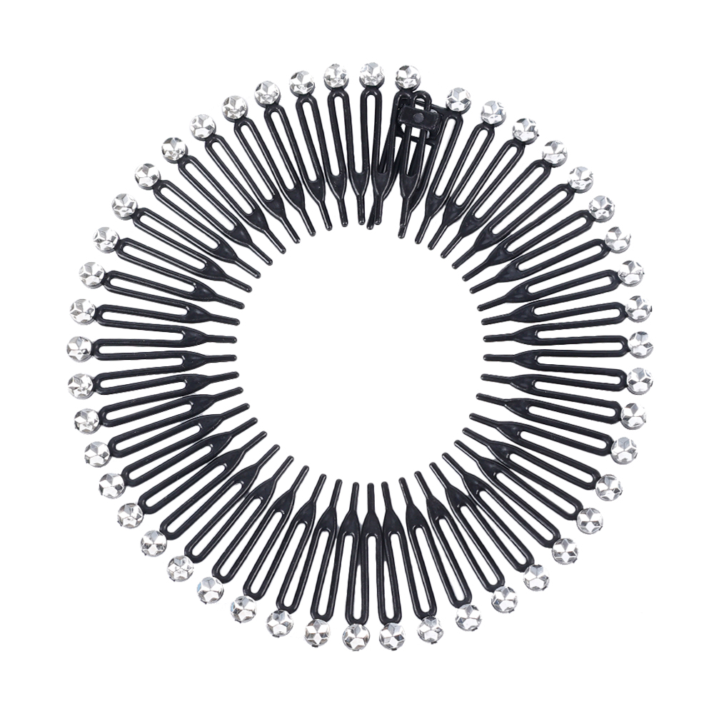 Rhinestone Plastic Full Circle Stretch Diamond Flexible Comb Women Girl Flexible Plastic Circle Teeth Hair Accessories: XS / SKY BLUE