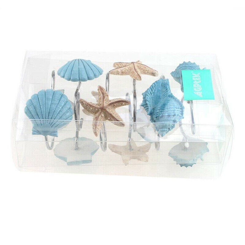 12 stücke Dekorative Muschel Dusche Vorhang Haken Schlecht Strand Hülse Dekor NEUE: Beige Blau