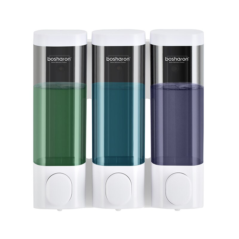 Sæbedispenser vægmonteret manual 3 kammer plastik 300ml transparent hvid badeværelse shampoo dispenser til brusebad hotelkøkken: Hvid tredobbelt