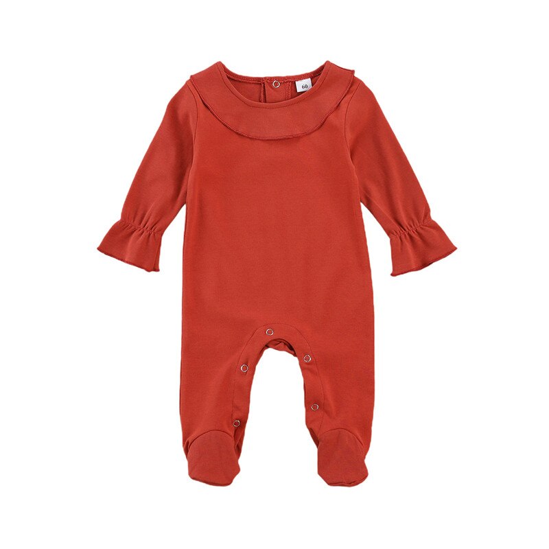 Herfst Unisex Baby Jongens Meisje Footed Romper Schattige Pop Kraag Lange Mouwen Effen Kleur Een Stuk Jumpsuit casual Kleding: Oranje / 3M