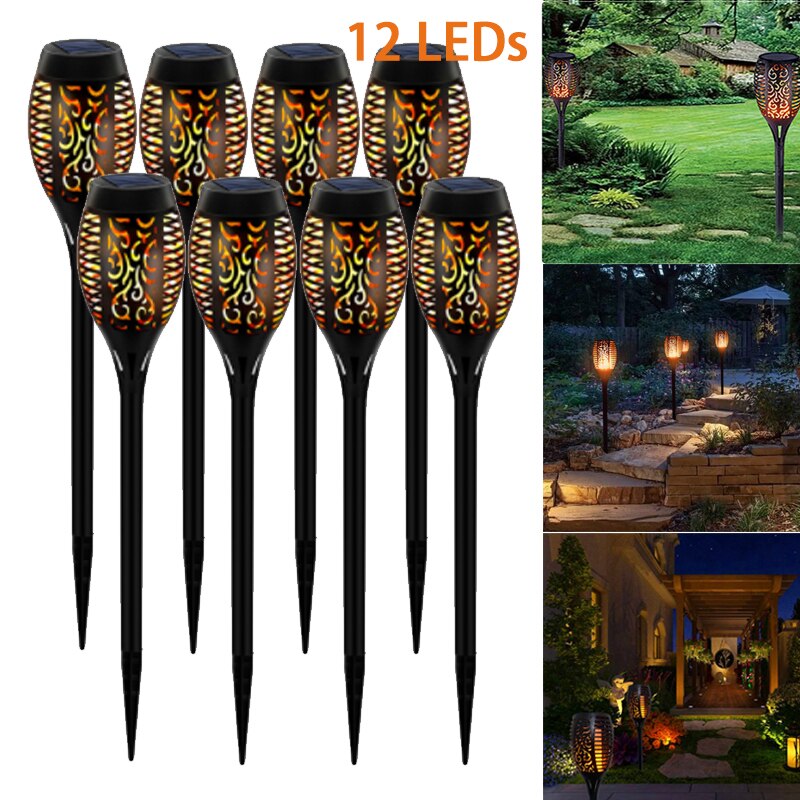 12LED/33LED Solar Flame Lights Flickering IP65 Waterdichte Outdoor Solar Lamp Path Binnenplaats Tuin Verlichting Torch Spotlight: 8pcs 12 LED