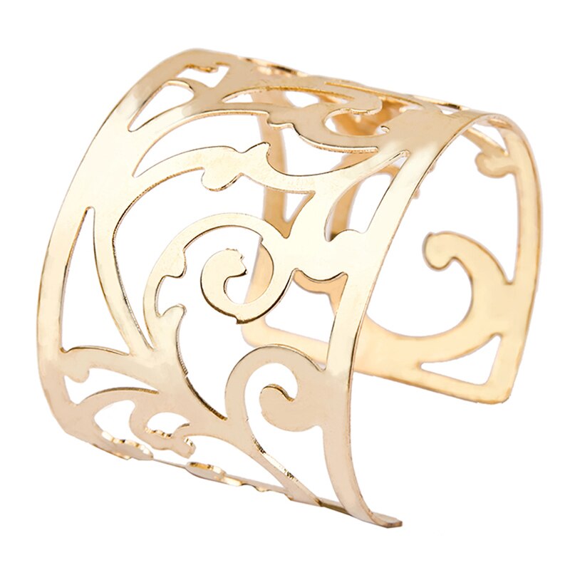 Luxe vrouwen Punk Stijl Grote Brede Goud Kleur Hollow Bloem Bangle Armband Vrouwen Boho Armbanden: Default Title